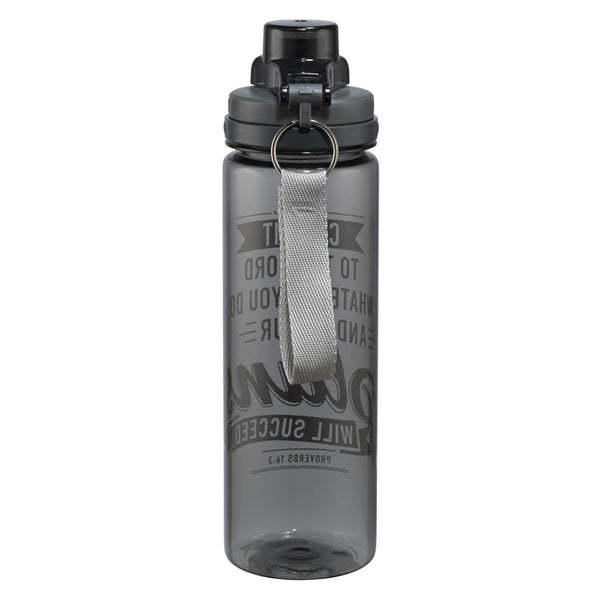Proverbs 16:3 Black Water Bottle