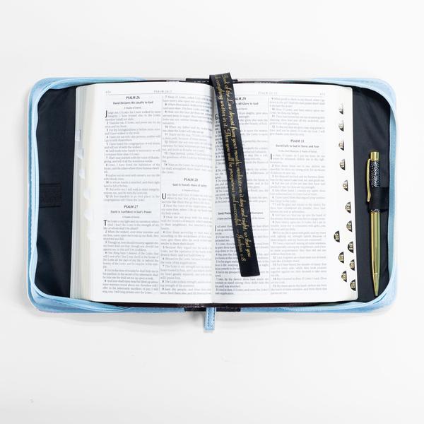 BIBLE COVER - BLUE FLORAL LOVE INTO HEARTS, ROMANS 5:5