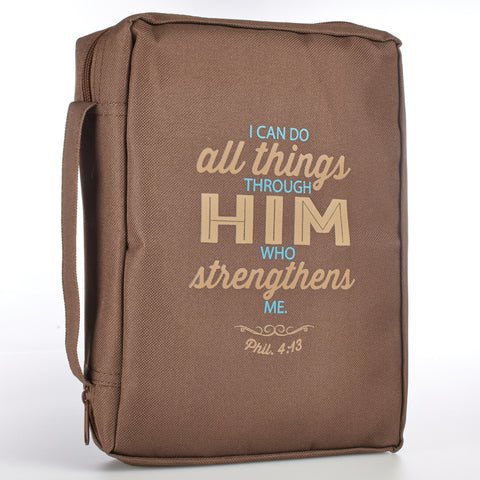 Brown Poly-Canvas Phil. 4:13 "I Can Do All Things Through Him" Bible Cover (Large)