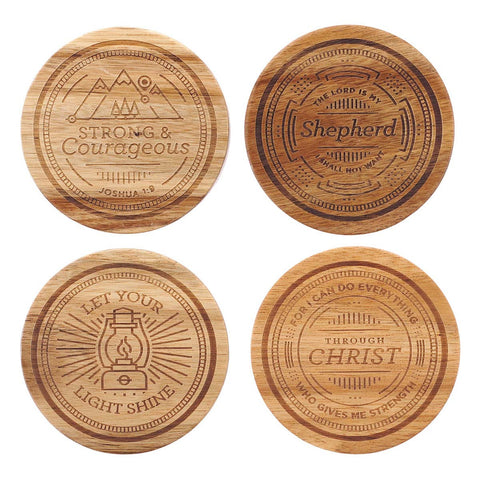 Four-piece Assorted Design Acacia Wood Coaster Set