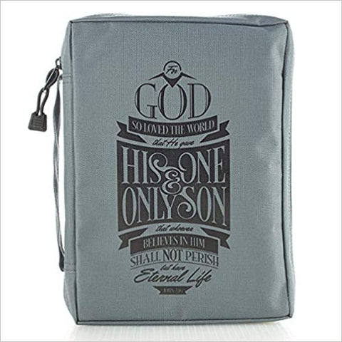 Gray Poly-Canvas John 3:16 Bible / Book Cover (Large)