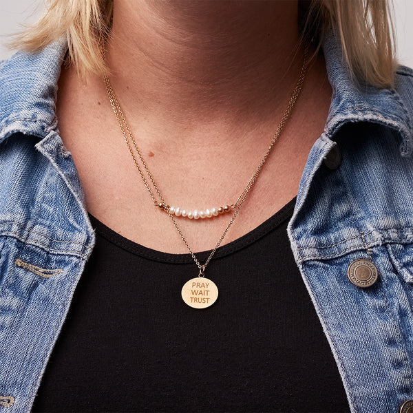 Double Strand Fresh Water Pearl And Disc Necklace