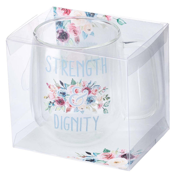 Strength & Dignity Double-walled Glass Mug - Proverbs 31:25