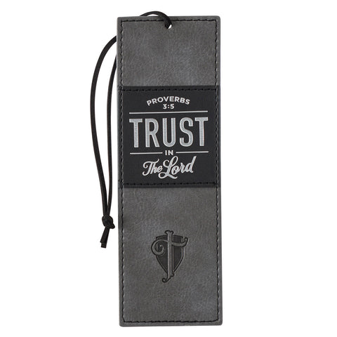 Trust in the LORD Gray and Black Faux Leather Bookmark - Proverbs 3:5