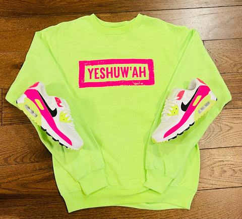Yeshuw'ah Crewneck - Neon Green & Pink