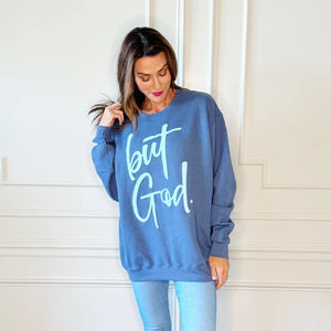 PUFF BUT GOD SWEATSHIRT (DENIM BLUE)