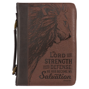 Strength and Defense Walnut-Brown Faux Leather Classic Bible Cover- Exodus 15:2