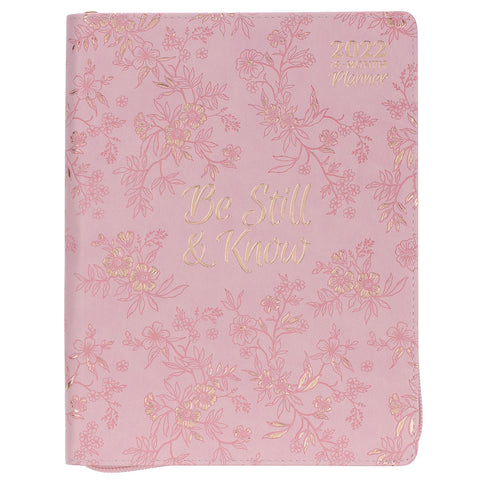 2022 Be Still Large Zippered Pink Faux Leather 18-month Planner for Women - Psalm 46:10