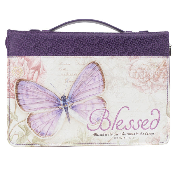 Blessed Purple Butterfly Blessings Faux Leather Fashion Bible Cover - Jeremiah 17:7