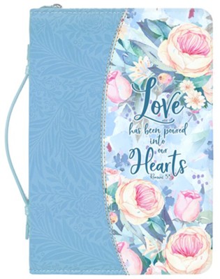 BIBLE COVER - BLUE FLORAL LOVE INTO HEARTS, ROMANS 5:5