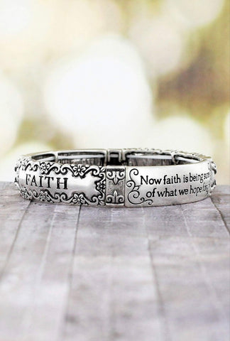 Faith Silver Antique Stretch Bracelet - Hebrews 11:1