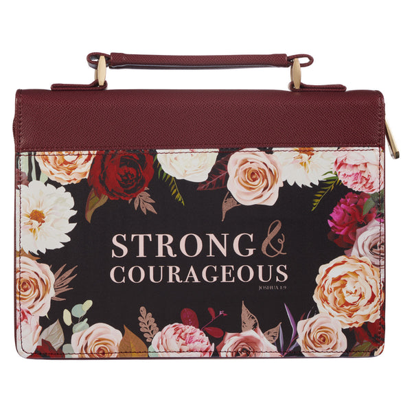 Strong and Courageous Merlot Bouquet Faux Leather Fashion Bible Cover – Joshua 1:9