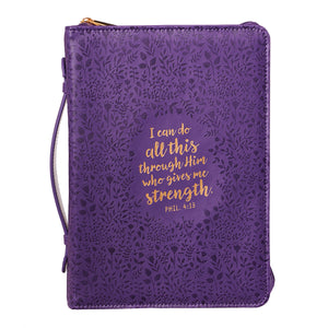 I Can Do All Things Positively Purple Faux Leather Fashion Bible Cover - Philippians 4:13