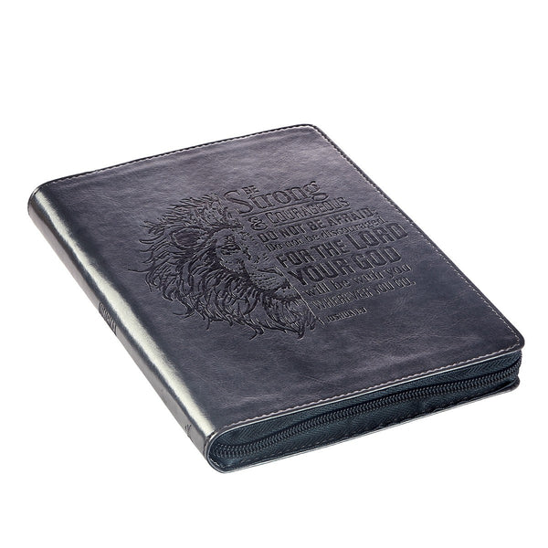 Lion Face Be Strong And Courageous Zippered Classic LuxLeather Journal - Joshua 1:9