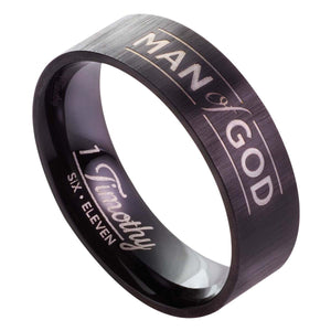 Man of God, Black - 1 Timothy 6:11 Men's Ring