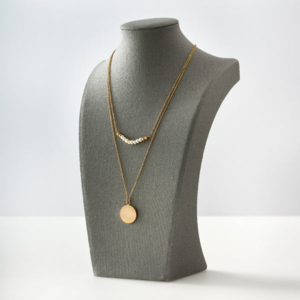 Double Strand Fresh Water Pearl And Disc Necklace