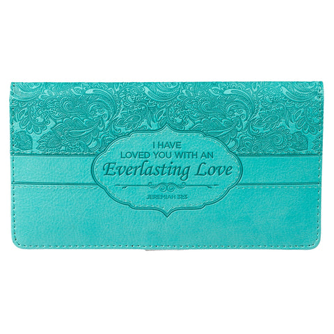 Everlasting Love Turquoise Faux Leather Checkbook Cover - Jeremiah 31:3