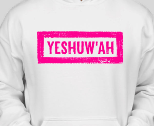 Yeshuw'ah Hoodie - White & Hot Pink