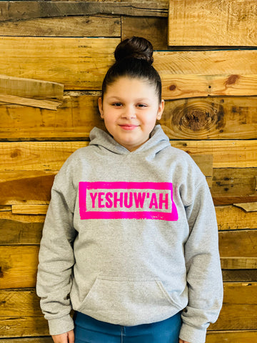 Yeshuw'ah Hoodie KID SIZES - Grey & Hot Pink